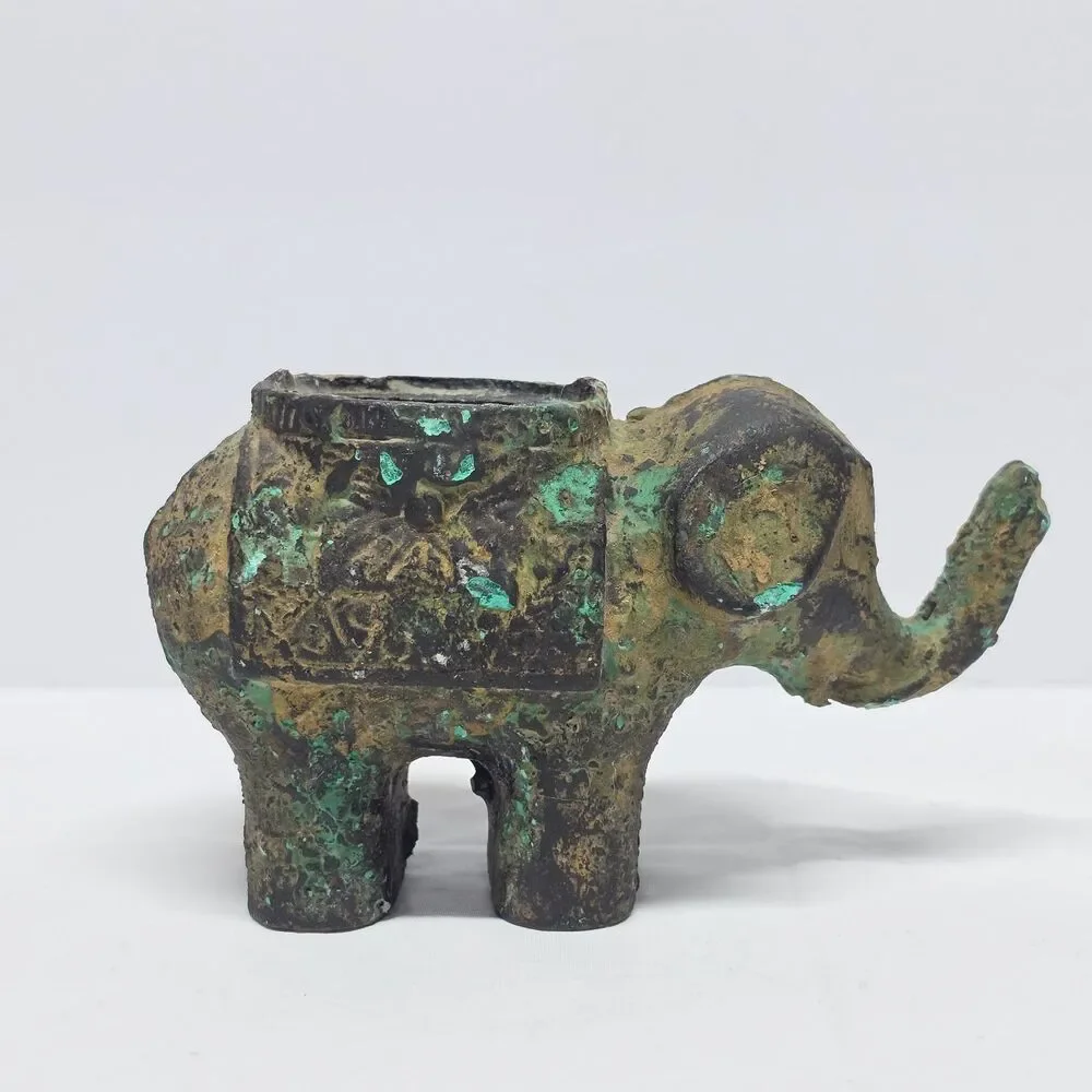 Antique Japan Bronze Gold Gilt Good Luck Elephant Incense Censer Patina NO LID!